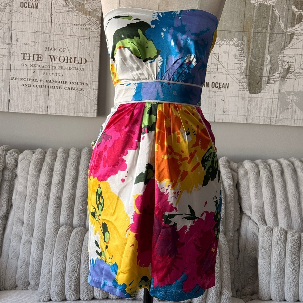 Rampage Strapless Abstract Floral‎ Print Dress Women's XS